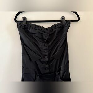 RARE L.A.M.B by Gwen Stefani Satin Black Strapless Ruffle Tuxedo Dress 4
